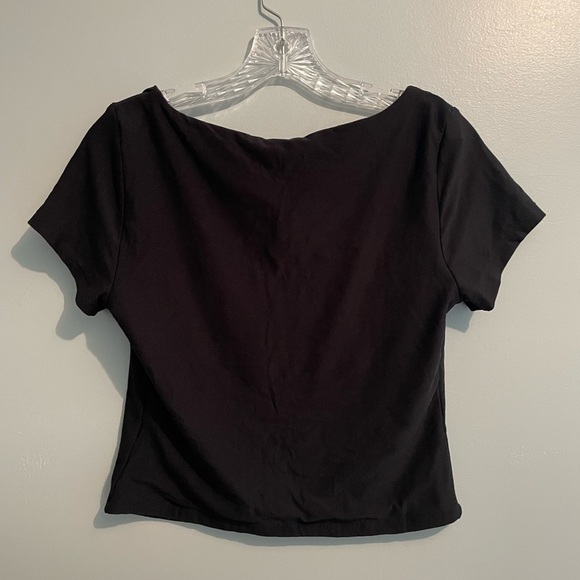 Olive & Oak Women’s Black Short Sleeve Corset Tee Large Square Neck Stretch Soft - Picture 10 of 14